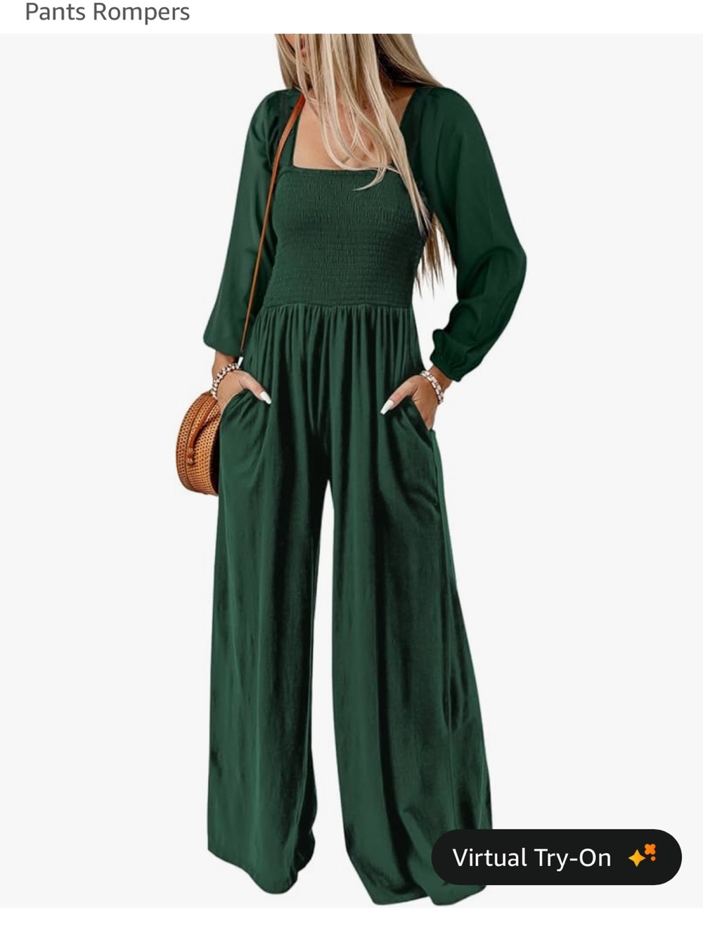 Amazon Dark Green Long Sleeve Maxi Dress with Square Neck